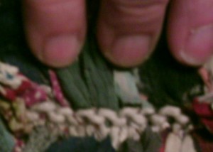 Knit edge of inside back of rug